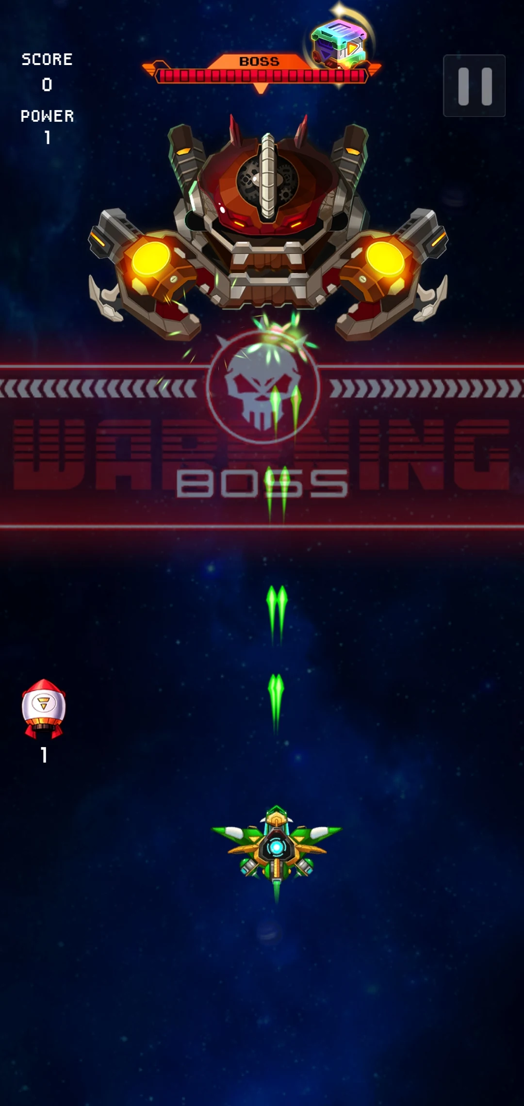 A mechanical Boss arriving with a red warning banner
